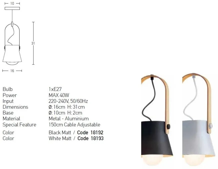 Pendul design modern Lanteo alb mat 16cm