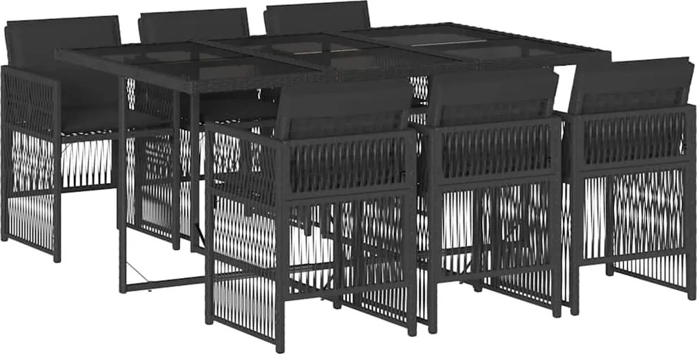 vidaXL Set mobilier de grădină cu perne, 7 piese, negru, poliratan