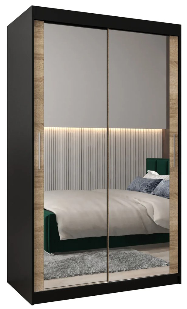Dulap de haine 120 cm Toki 3 (negru mat + stejar sonoma). 1065062