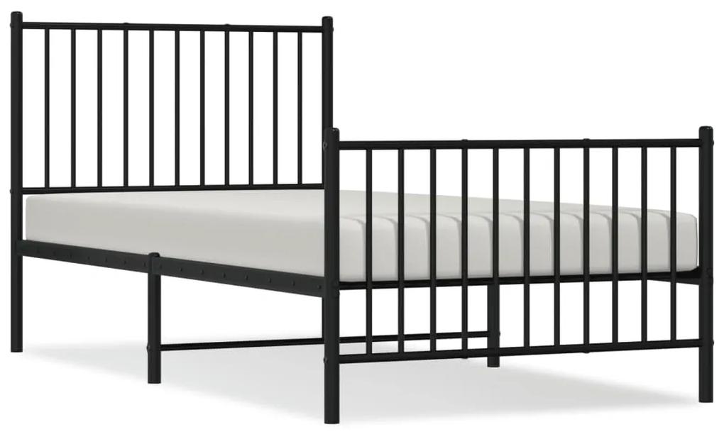 350874 vidaXL Cadru pat metalic cu tăblii de cap/picioare, negru, 90x190 cm