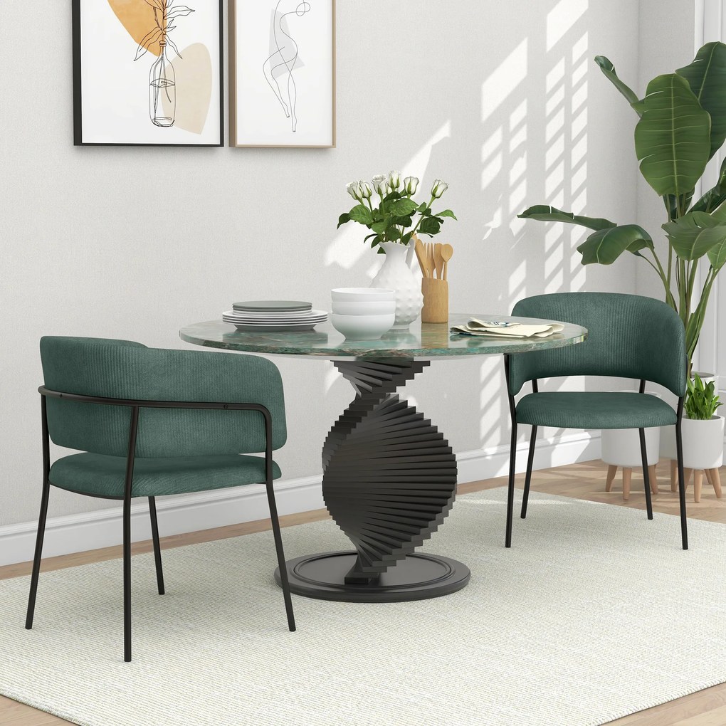 HOMCOM Set de Scaune, Scaune de Bucătărie Tapițate Moderne din Catifea cu Spate, Cotieră și Picioare Metalice, 57x53x73 cm, Verde