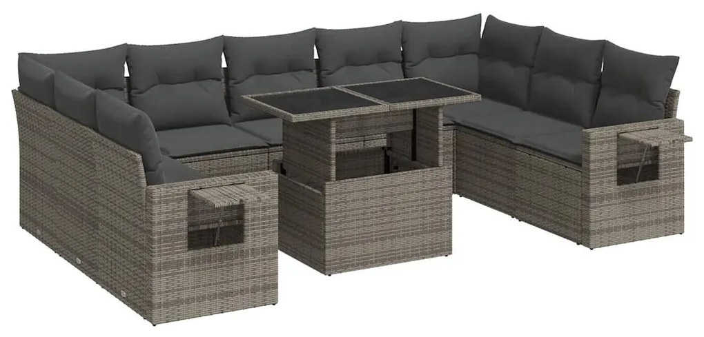 3326541 vidaXL Set mobilier de grădină cu perne, 10 piese, gri, poliratan