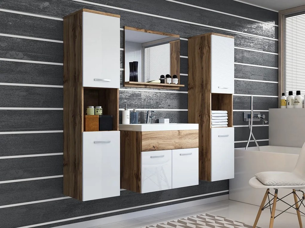 Set mobilier baie Florena XL (stejar wotan + alb lucios). 1122165