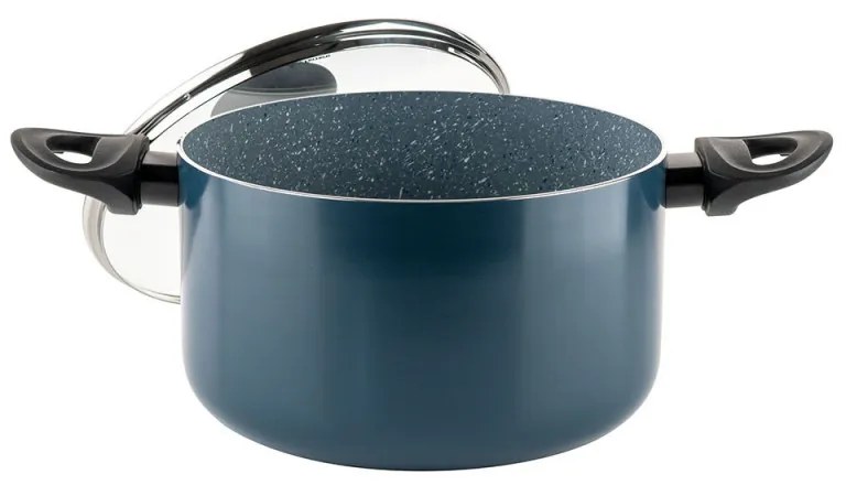 Oala cu capac din sticla Luigi Ferrero Prima FR-2245D, 22x13 cm, 4.5 l, Acoperire antiaderenta cu efect de marmura, Inductie, Albastru