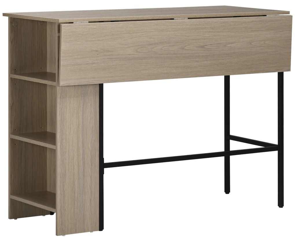HOMCOM Insulă centrală masă de bar cu masă rabatabilă și 3 rafturi 120 x 76 x 91,4 cm gri deschis | Aosom Romania