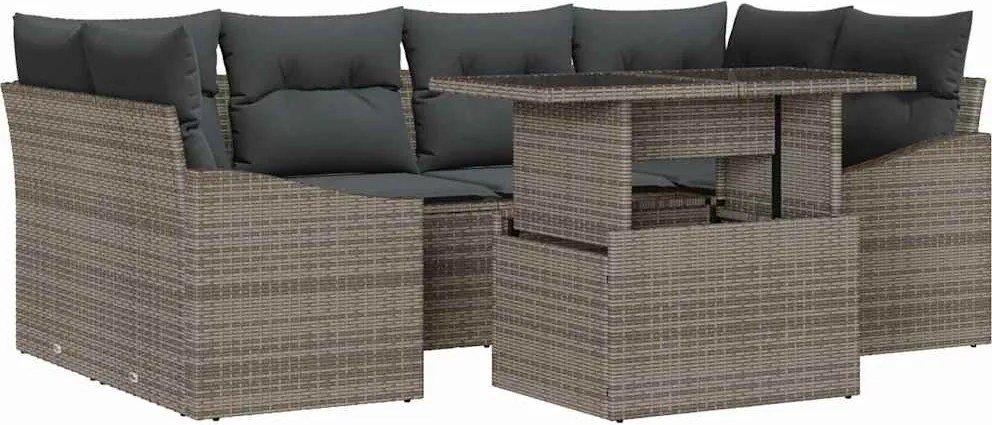 vidaXL Set de canapele pentru grădină 7 pcs Gri Rattan poli