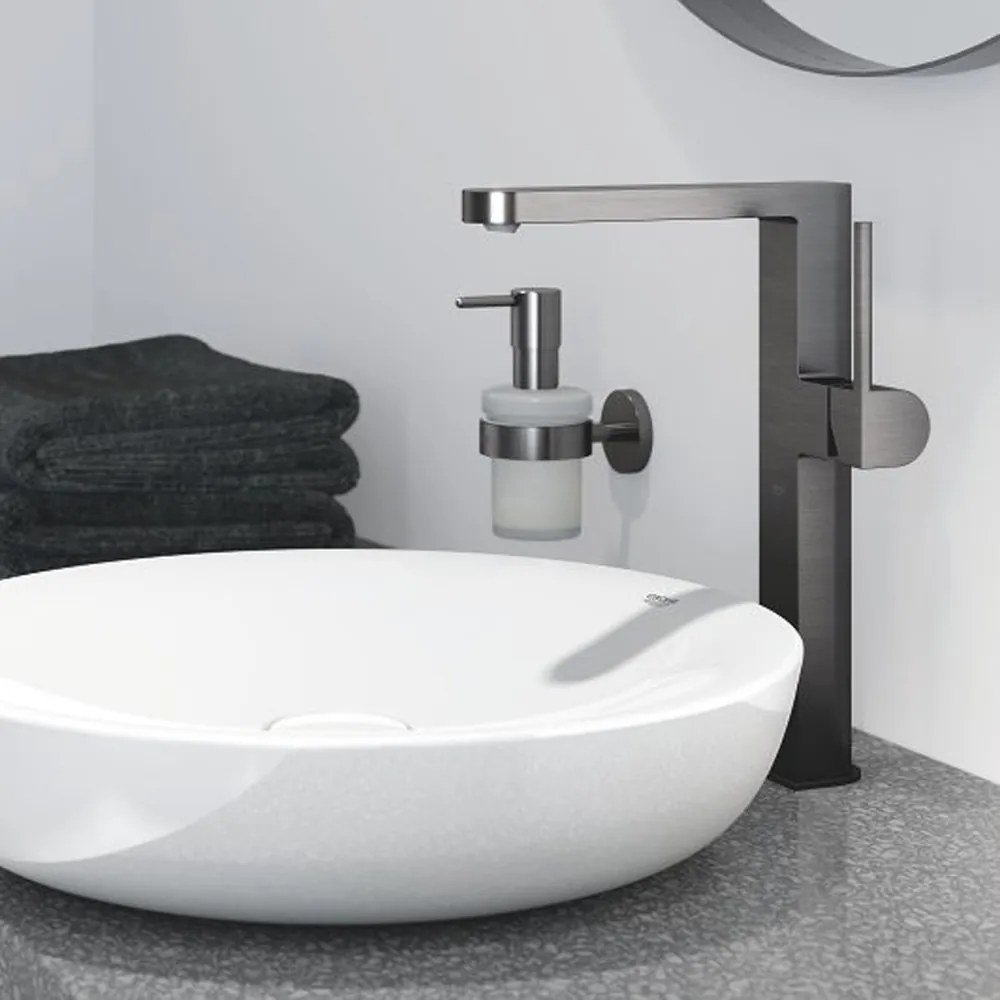 Baterie lavoar inalta Grohe Plus L antracit periat Hard Graphite cu ventil si pipa extractibila