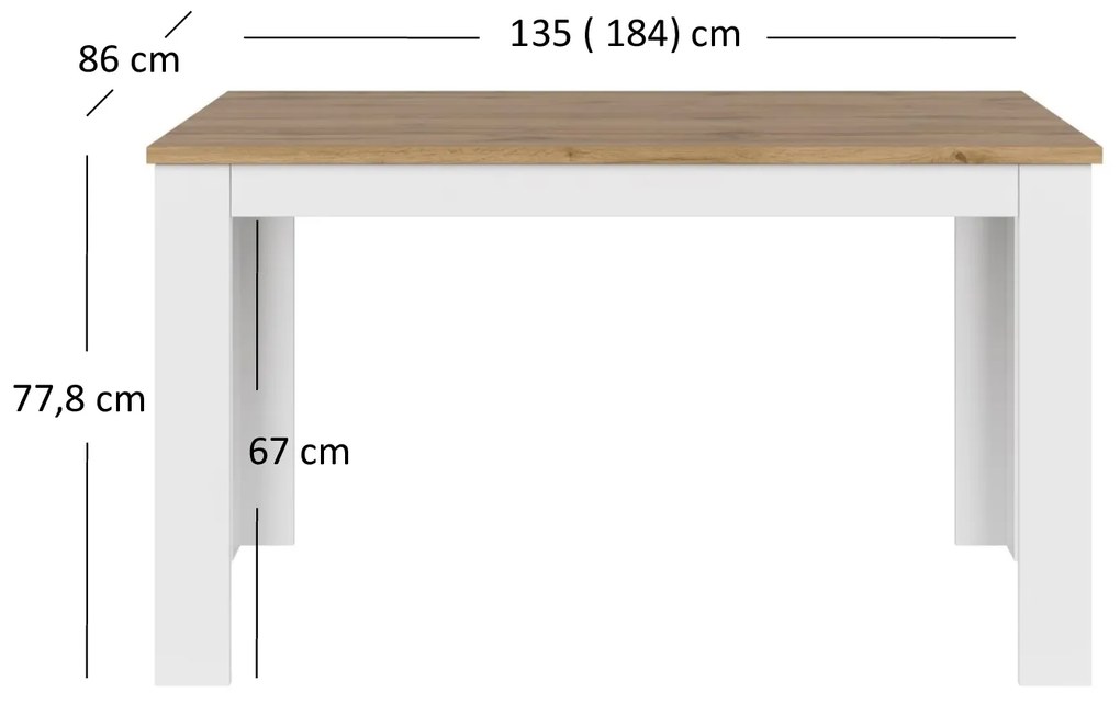 Masă de sufragerie extensibilă 135-184 cm Vina (alb + Stejar wotan). 1053361