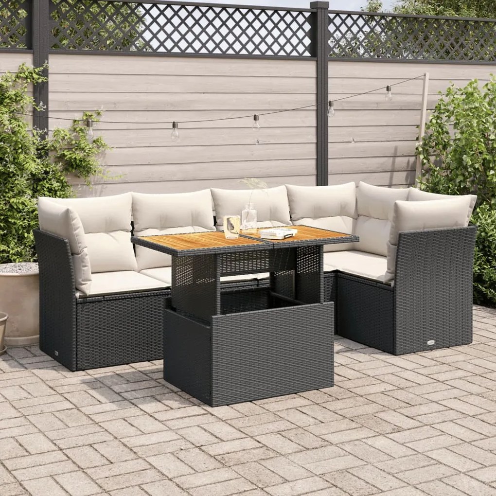 3326926 vidaXL Set mobilier de grădină cu perne, 6 piese, negru, poliratan