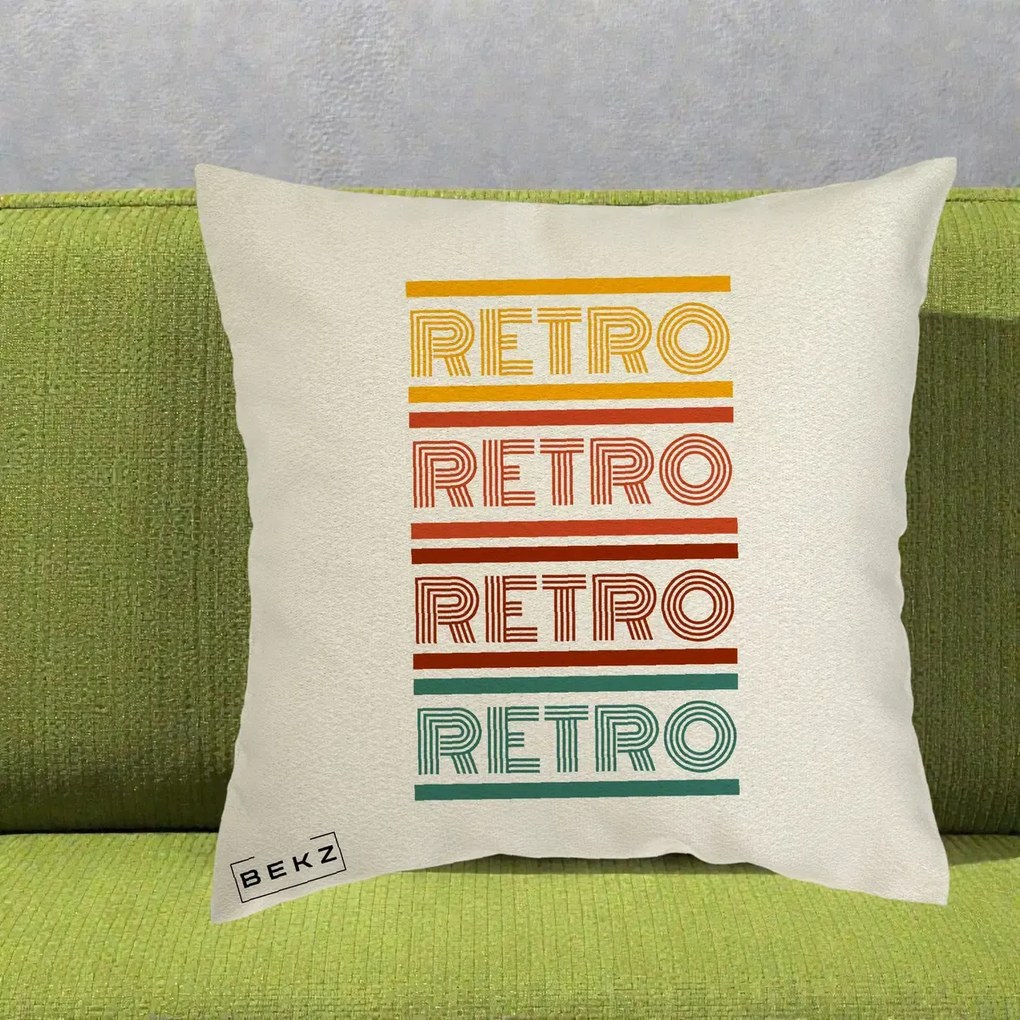 Perna Decorativa RETRO Text Multicolor, 40x40 cm, Ecru, Husa Detasabila, Perna Inclusa, BEKZ®