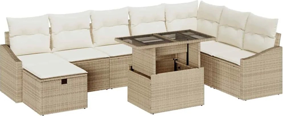 vidaXL Set de canapele pentru grădină cu pernă 9 pcs Bej Rattan poli