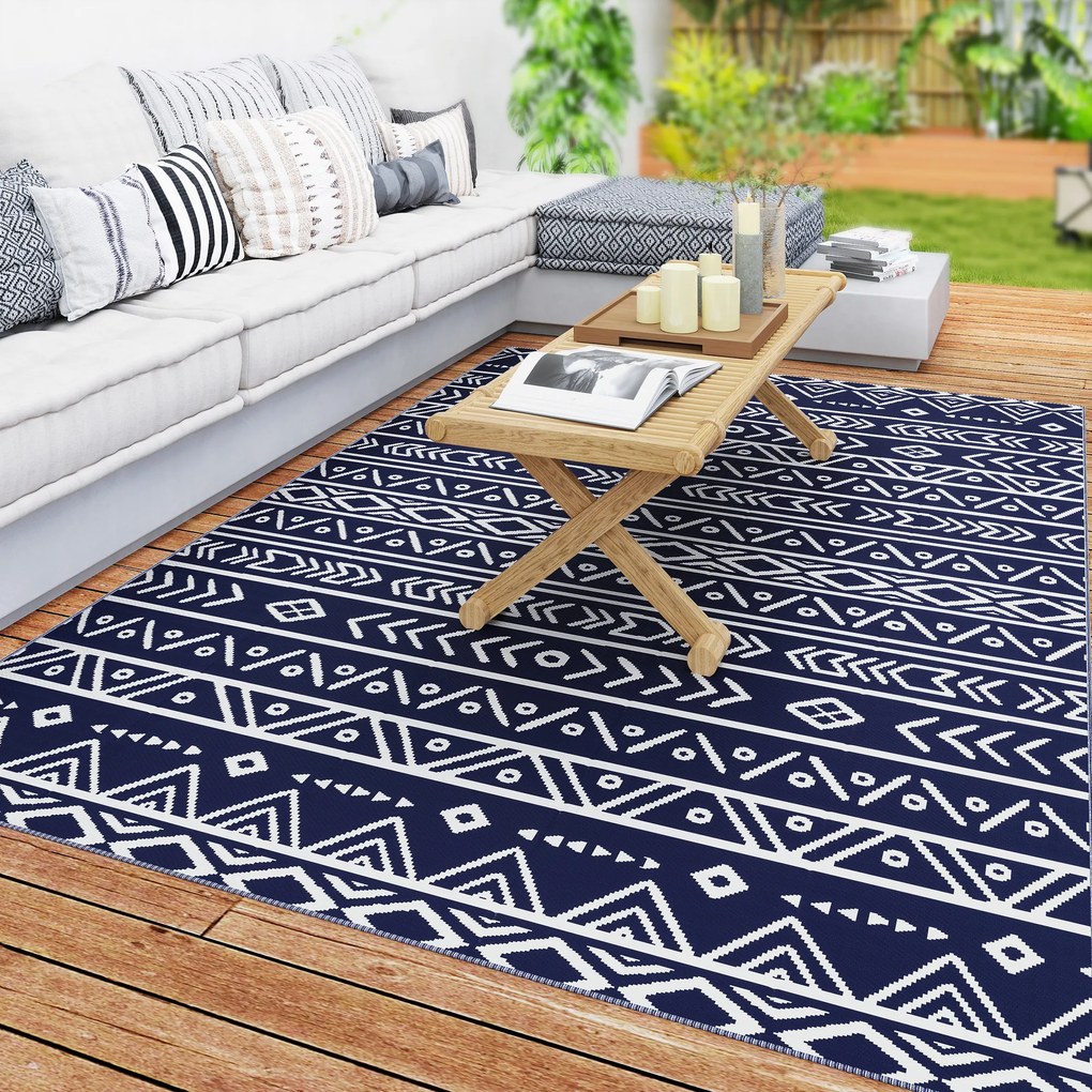 Outsunny Covor Reversibil pentru Exterior, Impermeabil, din Paie de Plastic, 182x274 cm, Albastru | Aosom Romania
