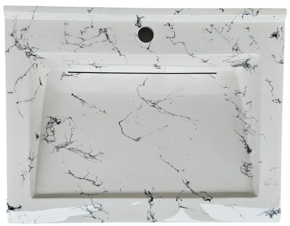 Lavoar(chiuveta) baie compozit granit, cu sifon ascuns, HouseXL LuxMarble, 71x47 cm, montaj pe blat sau masca, antibacterian, aspect marmurat