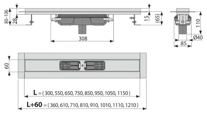 Rigolă de duș, Alcadrain, Professional Low, fără grătar, 75 cm, APZ1106