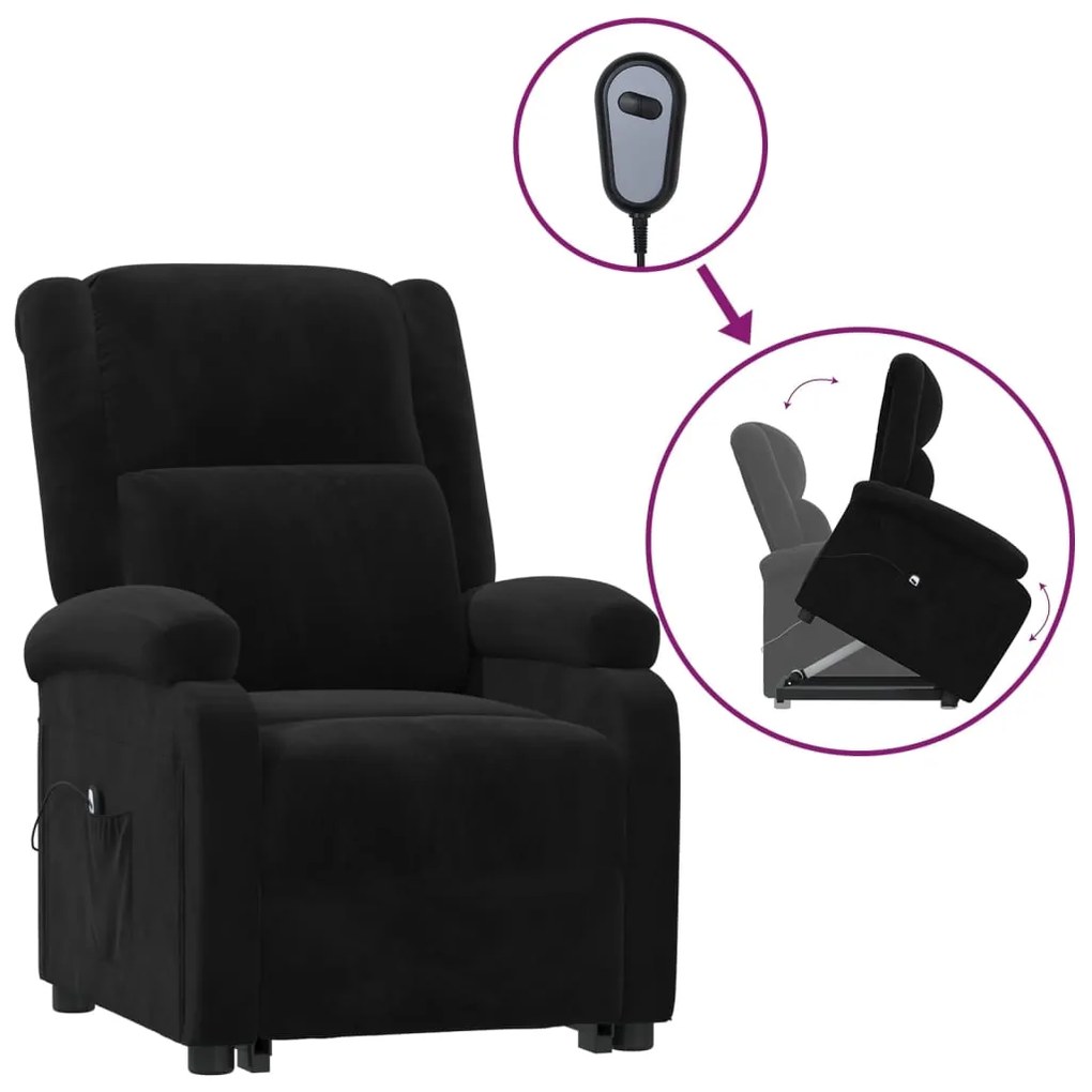 3124831 vidaXL Fotoliu cu ridicare, negru, catifea