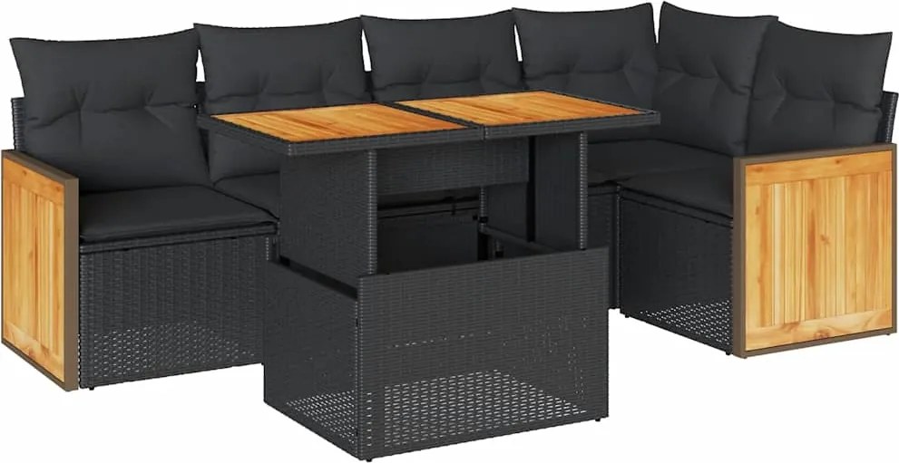 vidaXL Set mobilier grădină perne 6 piese negru poliratan/lemn acacia