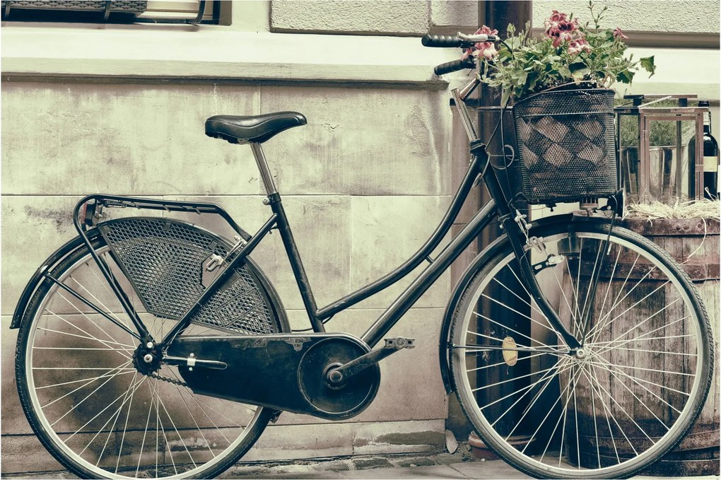Tablou - Bicicleta de epocă cu flori (90x60 cm)