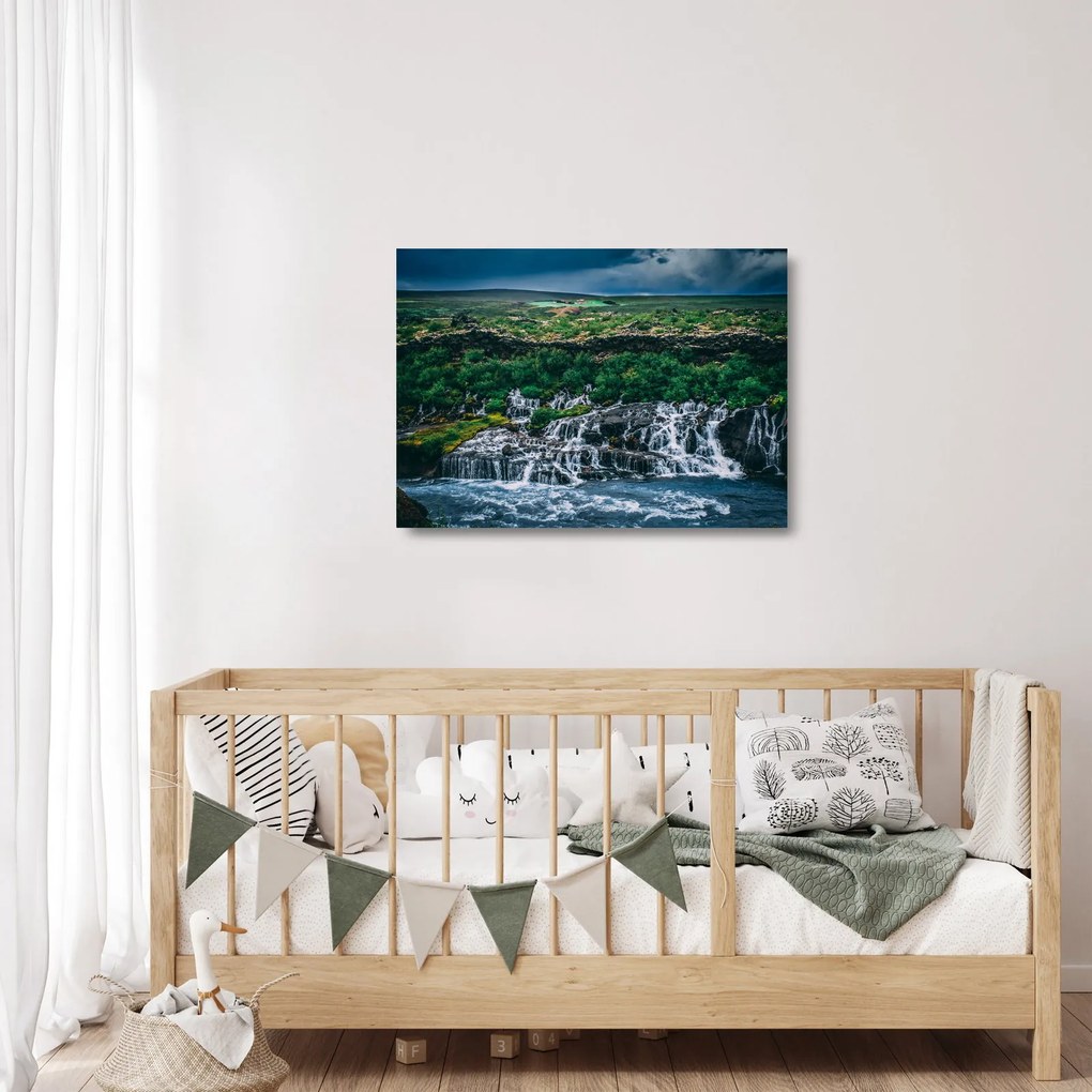 Tablou pe sticlă cu cascade în natură (70x50 cm)