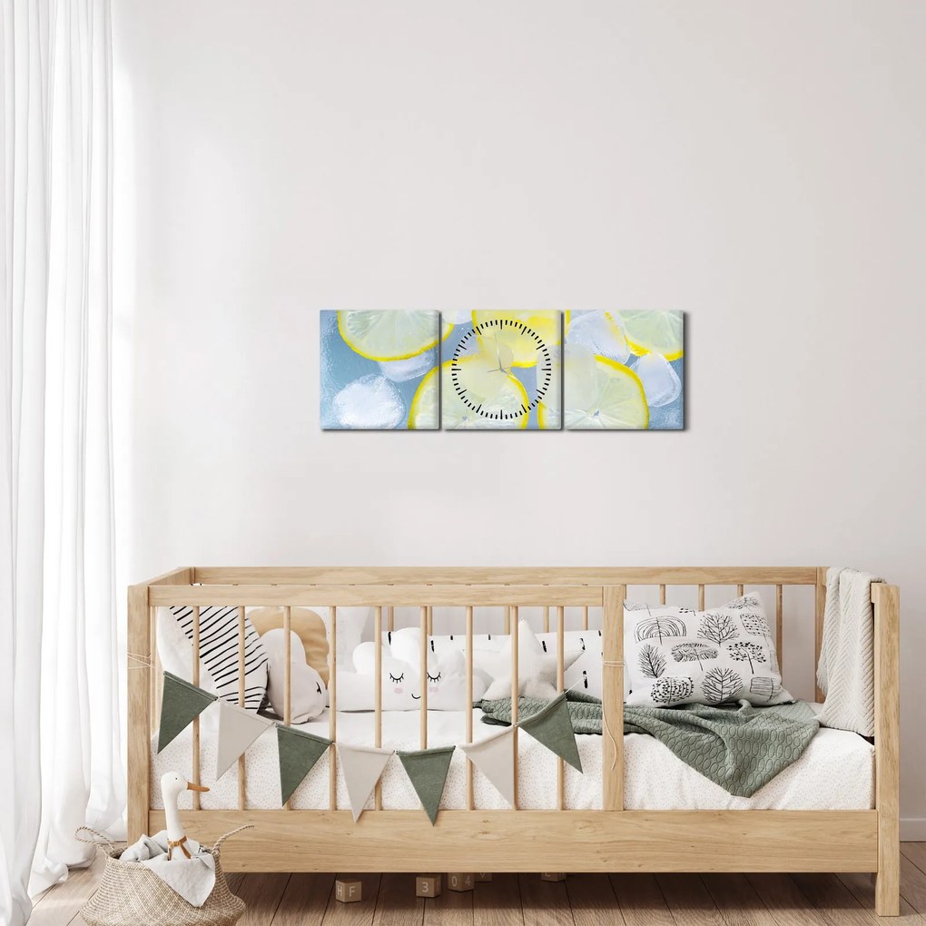 Tablou cu lămâie în gheață (cu ceas) (90x30 cm)