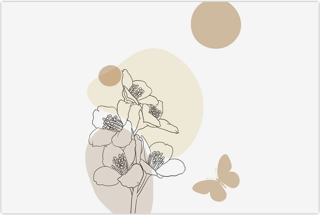 Tablou - Flori bej cu fluture N⁰4 (90x60 cm)