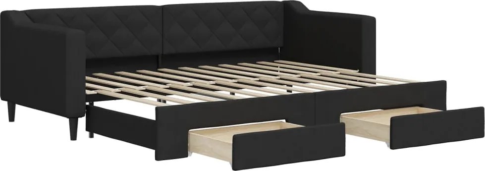 vidaXL Pat de zi cu extensie și sertare, negru, 80x200 cm, textil