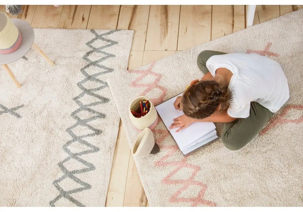 Covor albastru/crem lavabil/țesut manual din bumbac 120x160 cm Atlas Natural – Lorena Canals