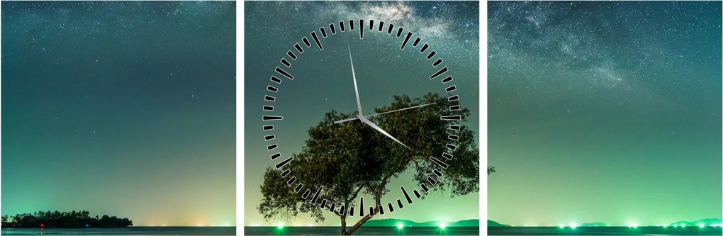 Tablou cu cerul nocturn (cu ceas) (90x30 cm)
