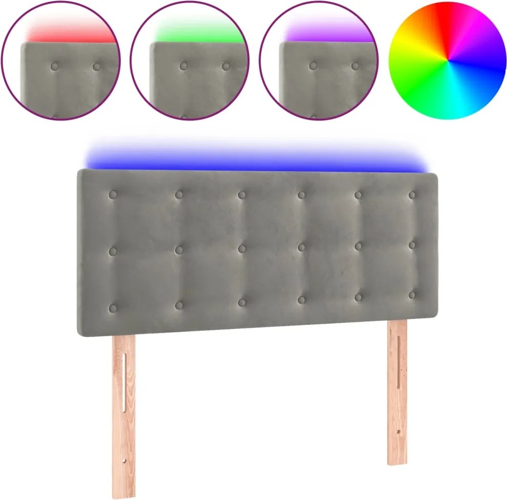 vidaXL Tăblie de pat cu LED, gri deschis, 80x5x78/88 cm, catifea