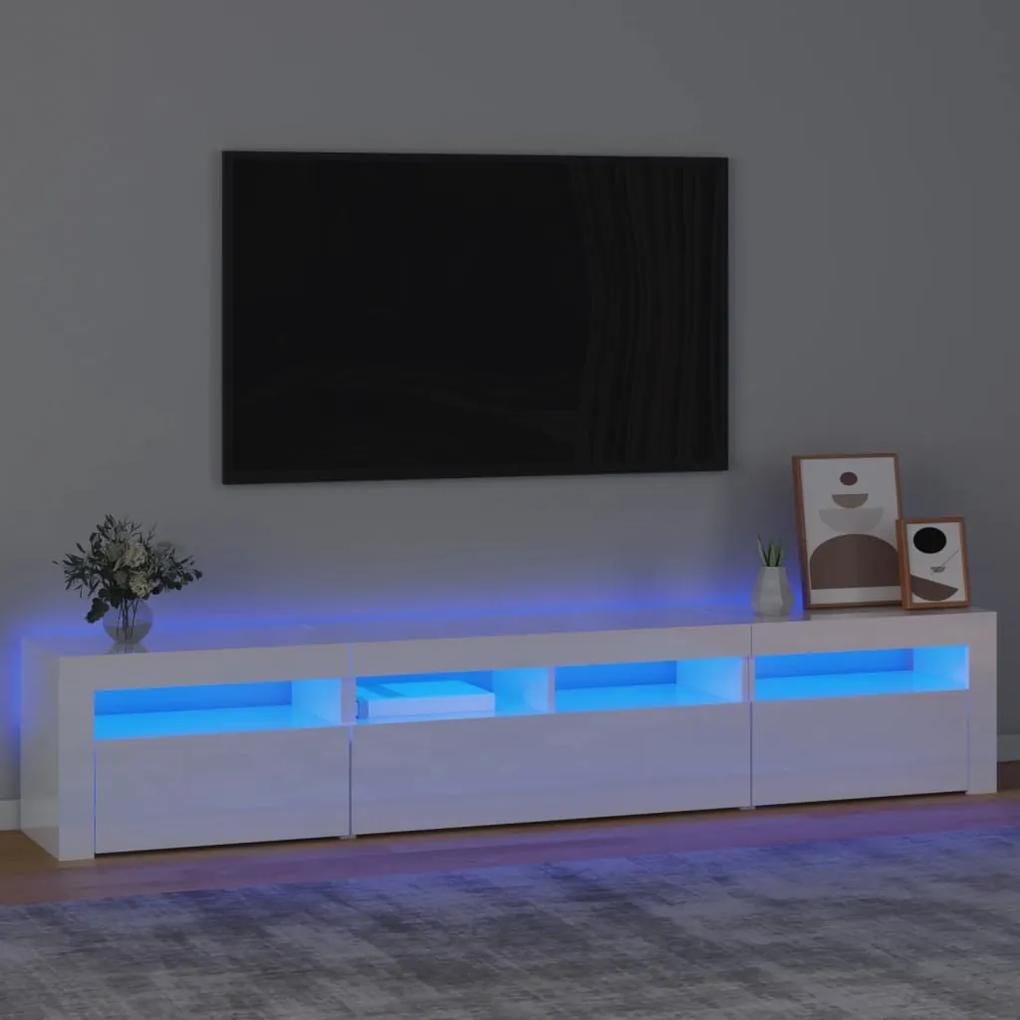 3152734 vidaXL Comodă TV cu lumini LED, alb extralucios, 210x35x40 cm