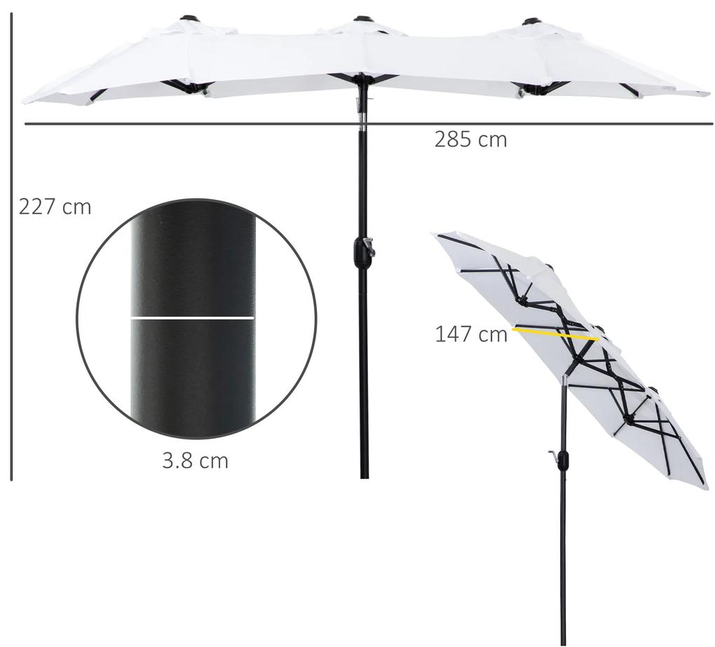 Outsunny Umbrela de soare de gradina dubla, copertina cu orificii cu ventilatie si 12 nervuri, 285x147x227cm, alb | AOSOM RO