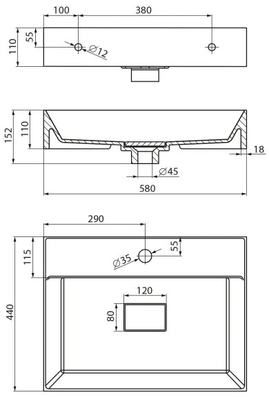 Sapho - Lavoar de blat GODIVA 58x44 cm marmură/alb
