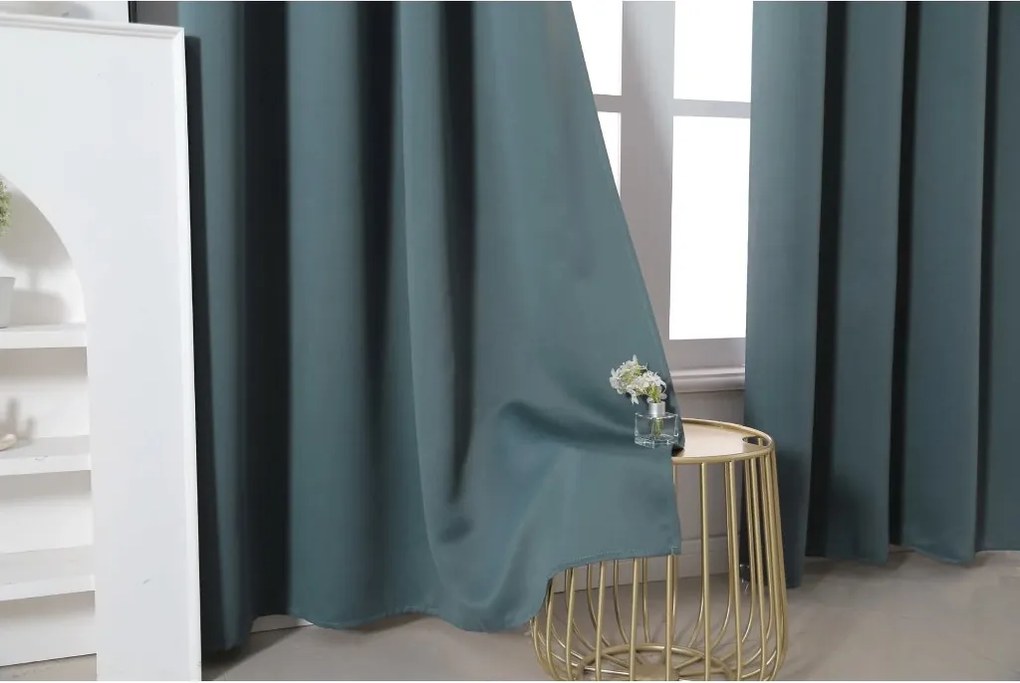 Perdea OXFORD albastru-verde 140x250 cm Agatat: Inele metalice