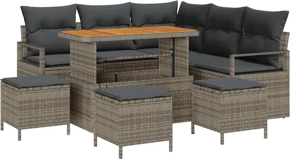 vidaXL Set de canapele pentru grădină cu pernă 9 pcs Gri poliratan