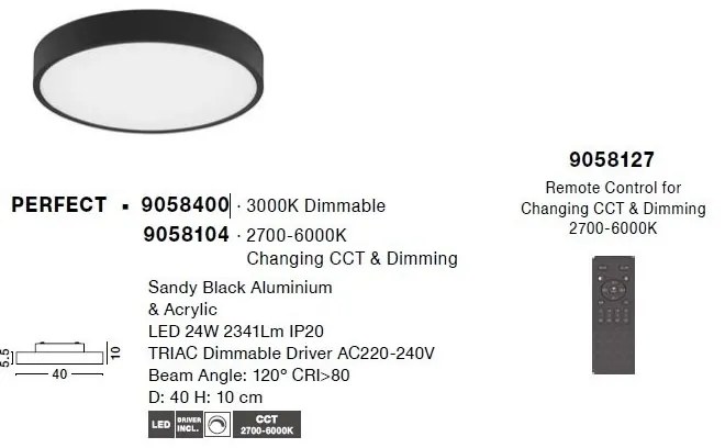 Plafoniera LED moderna design slim PERFECT 40cm negru 3000K Dimmable