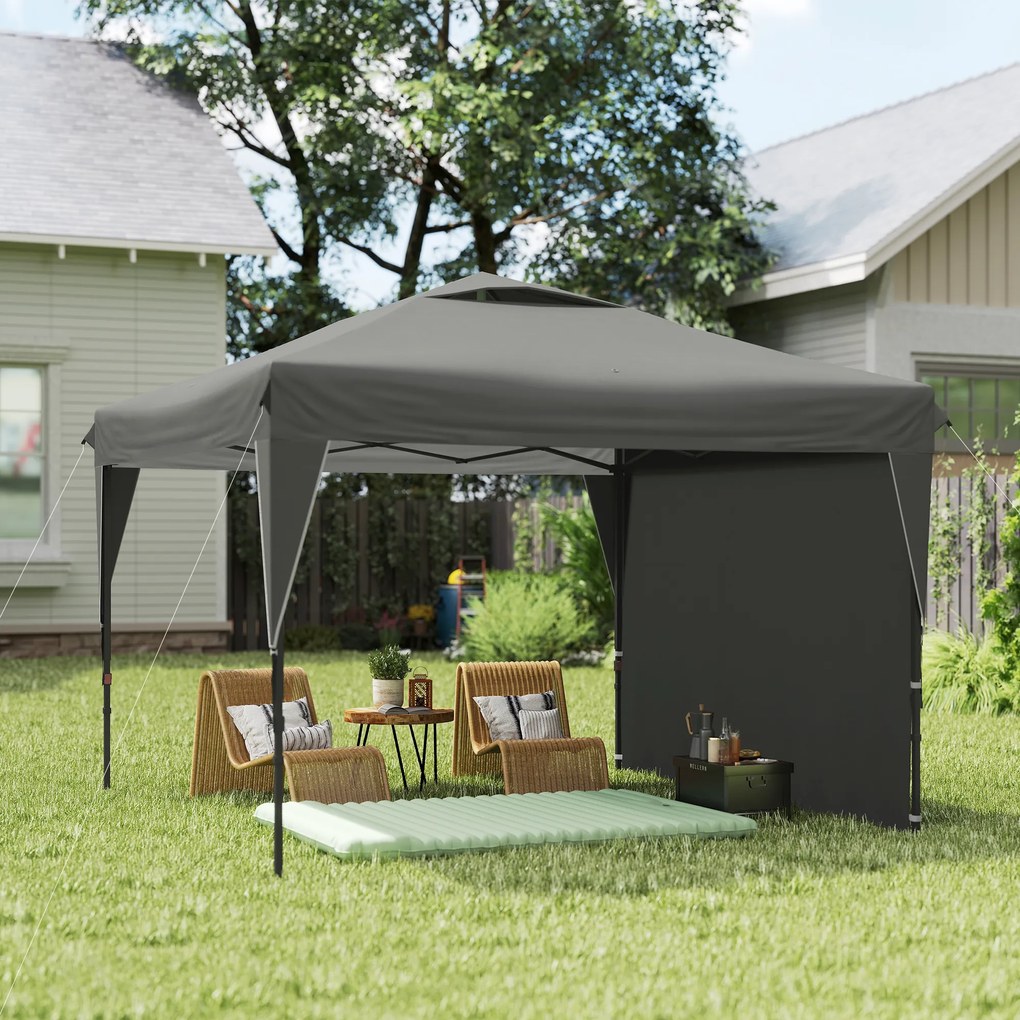 Outsunny Tonnelă/cort barnum de grădină pliant cu panou lateral detașabil + sac de transport, cadru oțel, țesătură Oxford | Aosom Romania