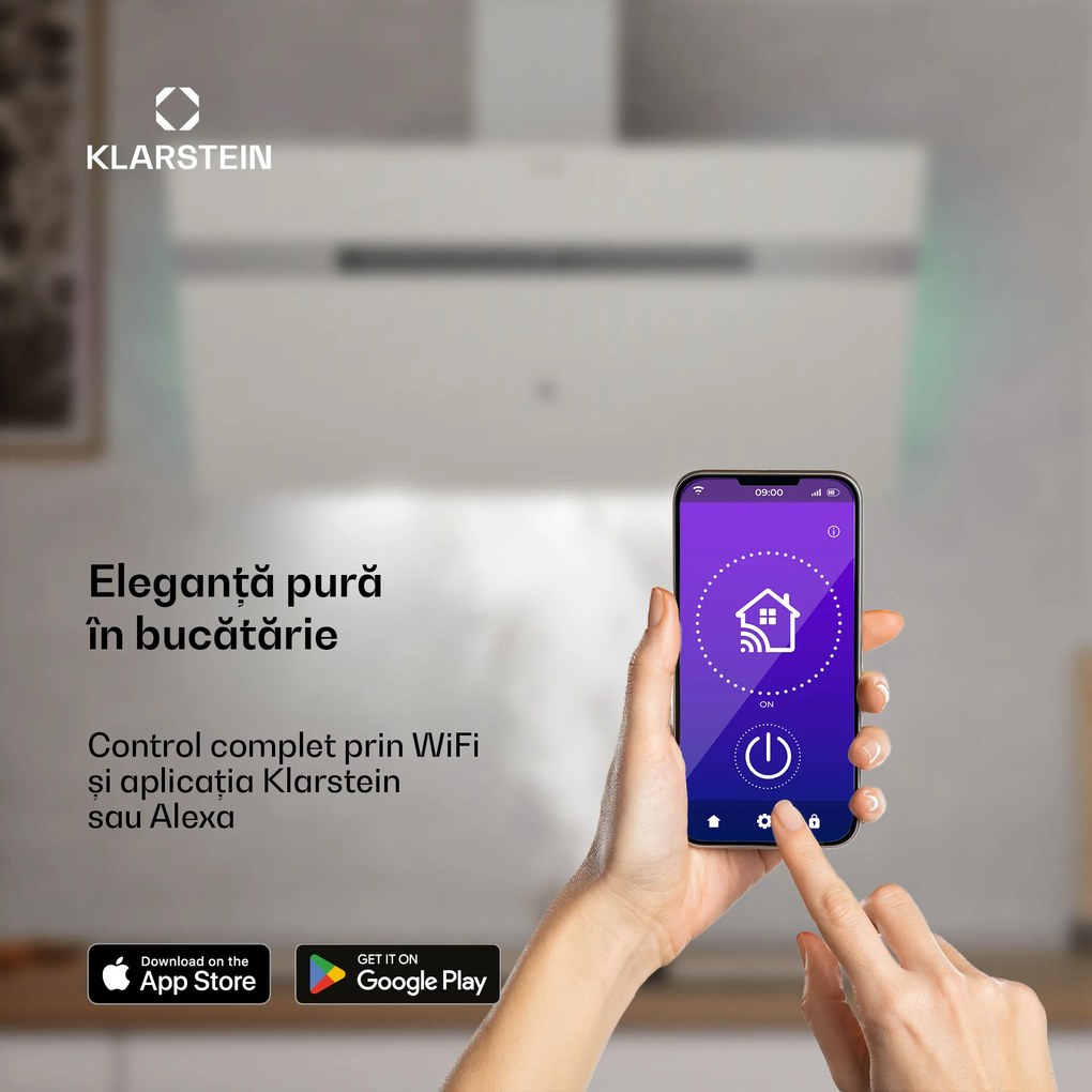 Klarstein Hota Alina, 90 cm, Smart, 615 m³/h, Silențioasă, EEC A