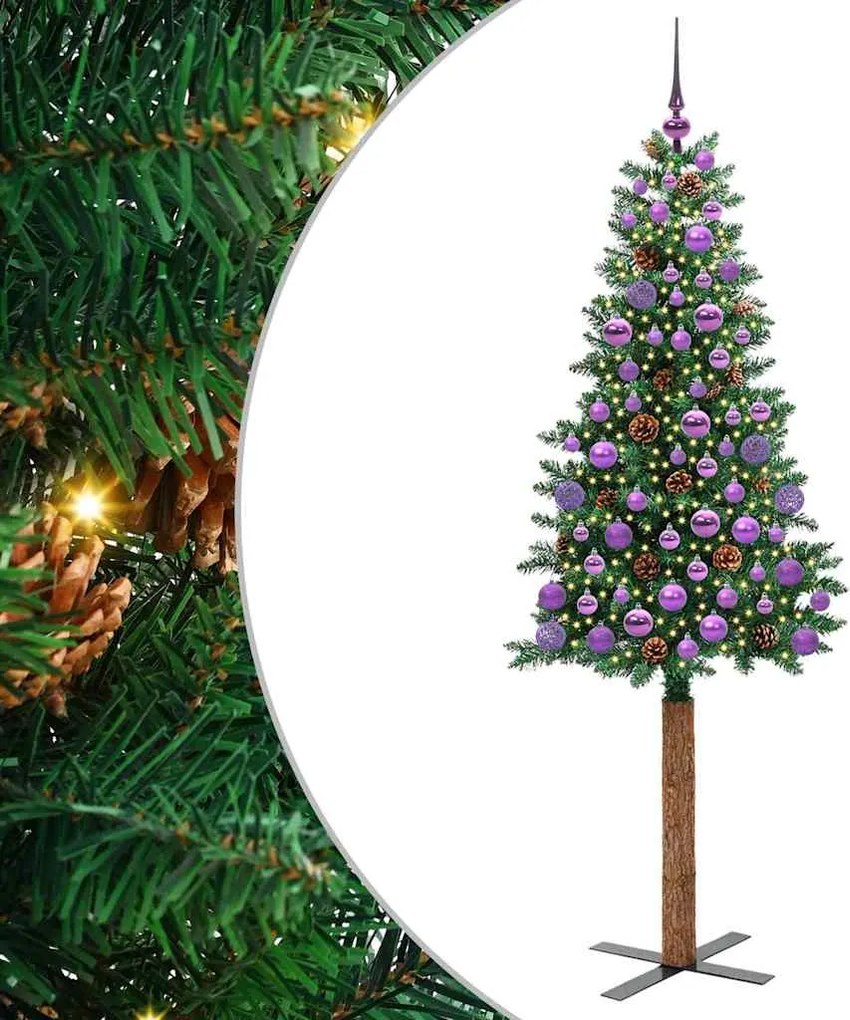 vidaXL Brad de Crăciun subțire Verde 180 cm PVC și lemn de PIN masiv