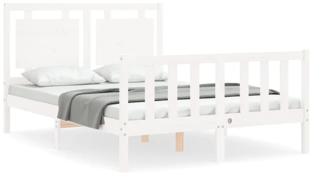 3192147 vidaXL Cadru de pat cu tăblie, 140x190 cm, alb, lemn masiv