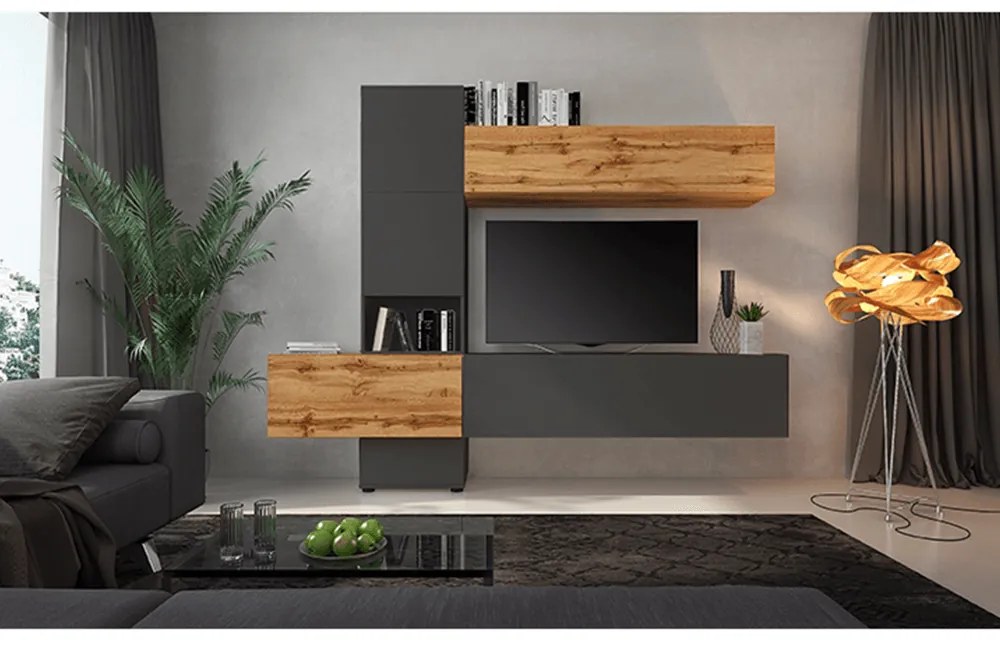 Mobilier living, gri maro lavă foarte mat/stejar wotan, BRISTOL