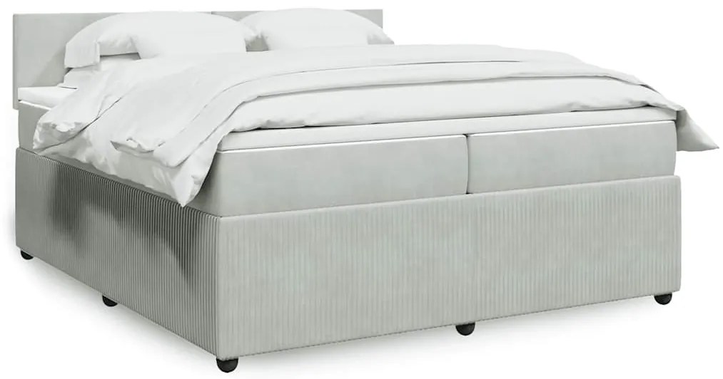 vidaXL Pat box spring cu saltea, gri deschis, 200x200 cm, catifea