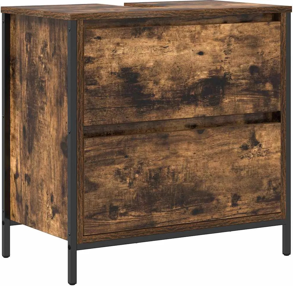 vidaXL Dulap pentru baie cu sertare stejar afumat 60x34,5x60 cm