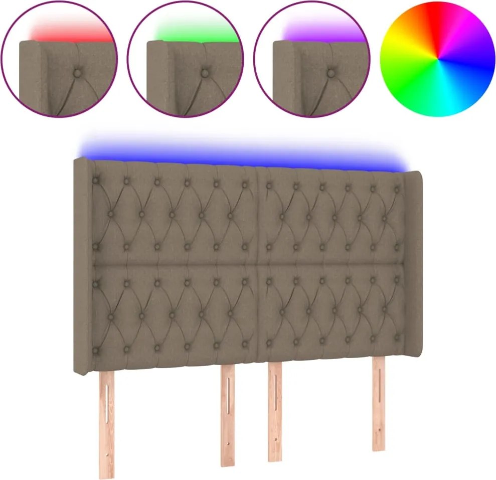 vidaXL Tăblie de pat cu LED, gri taupe, 147x16x118/128 cm, textil