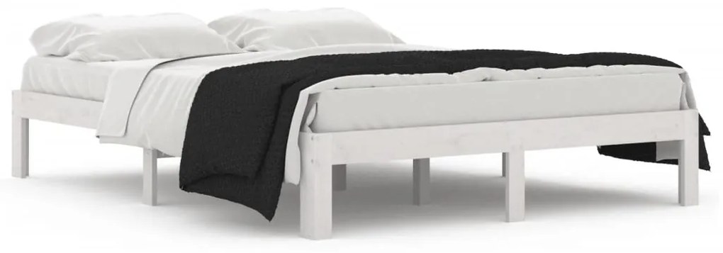 810346 vidaXL Cadru de pat, alb, 140x190 cm, lemn masiv de pin