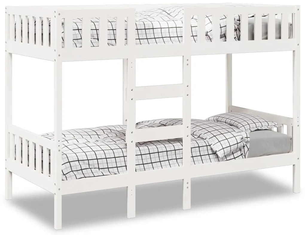 vidaXL Pat supraetajat, alb, 75x190 cm, lemn masiv de pin