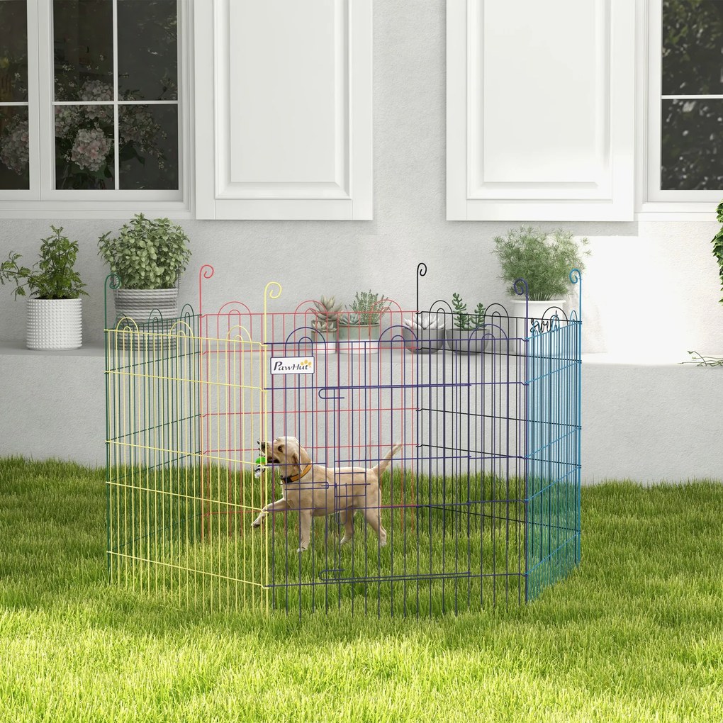 Gard pentru Caini cu 6 Panouri cu Inchidere cu Zavor, Gard pentru Caini Talie Medie din Metal, Ø120x60 cm, Multicolor PawHut | Aosom Romania