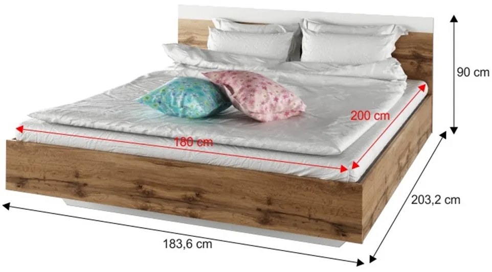 Set dormitor (pat 180x200 cm) Gaila New (stejar sonoma + alb). 1064620