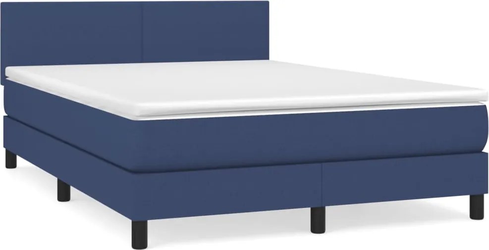 vidaXL Pat box spring cu saltea, albastru, 140x200 cm, textil