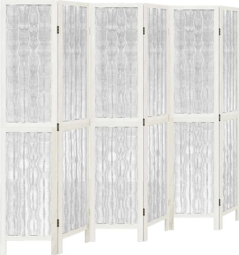 vidaXL Paravan cameră 6 panouri, alb, lemn masiv paulownia