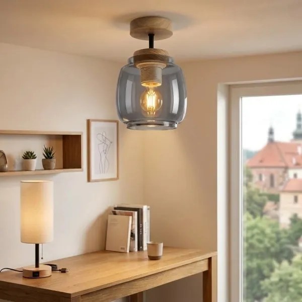 BRILAGI - Lustră LED aplicată R GLASS 1xE27/60W/230V Ø 26 cm stejar/gri fumuriu