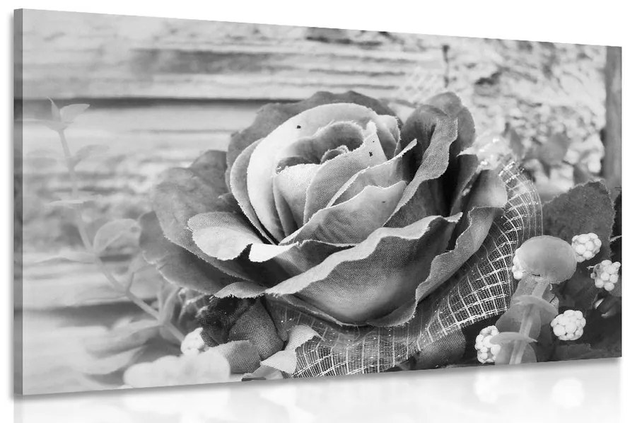 Tablou trandafir vintage în design alb-negru
